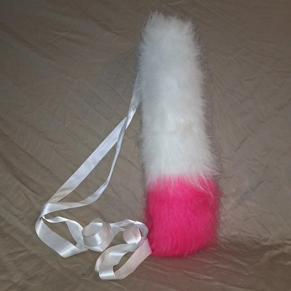 White Hot Pink Faux Fur Cat Tail Costume Accessory Fuzzy Fake Tie On 18 Inches